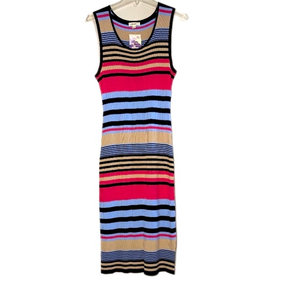 ee:some Dresses & Skirts - 🆕 ee:some Stretchy Dress Striped Rib Knit Body Contour Tank Dress NWT SZ L